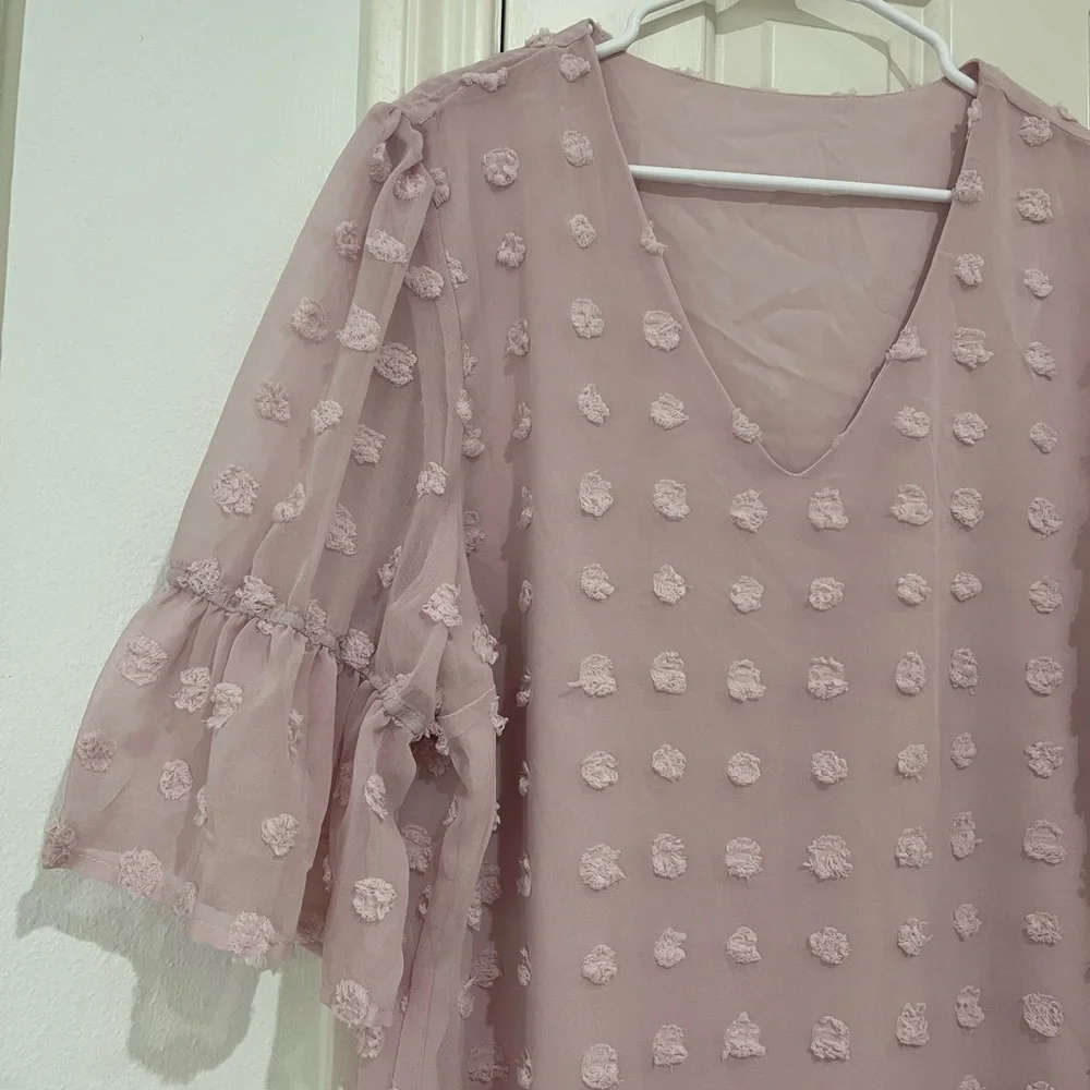 Blooming Jolly NWT Chiffon Dusty Pink V-Neck Mini Dress size XL - Picture 5 of 8